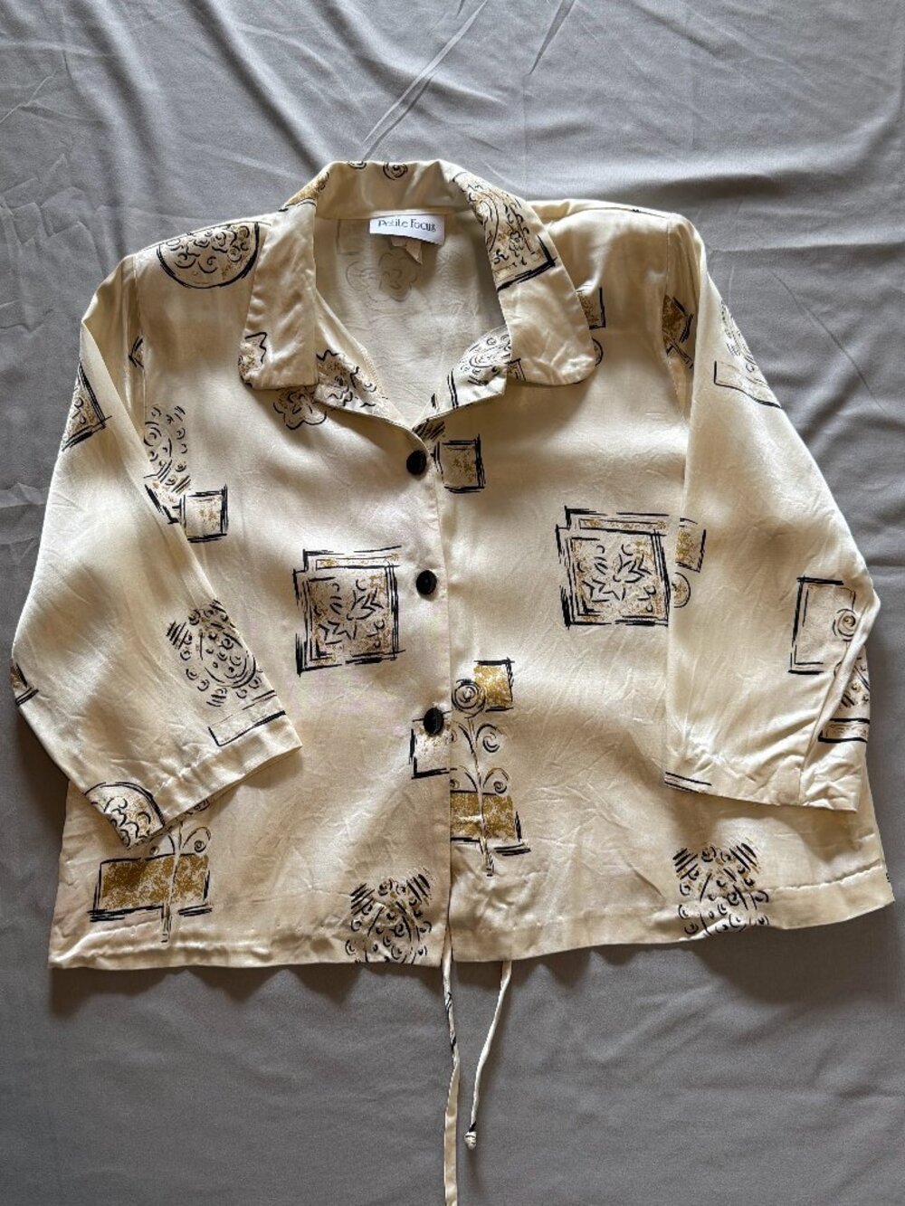 Vintage Petite Focus Women's Parisian Style Graphic Print Jacket Shirt 16Petite